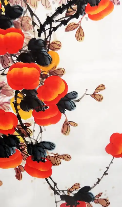 2022新款国画事事如意柿子图手绘国画真迹写意水墨花鸟画装饰画四尺