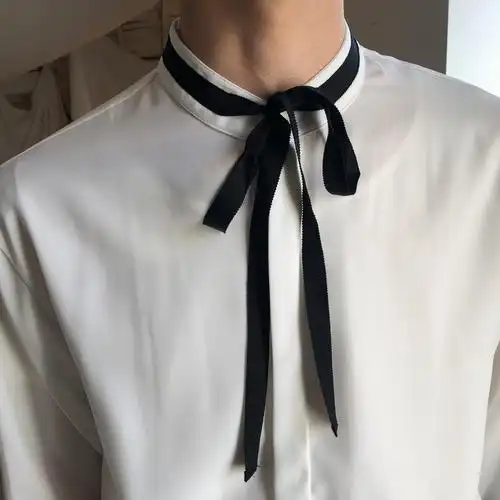 男装韩版ins宫廷贵族复古小香风垂坠雪纺领结高级衬衫