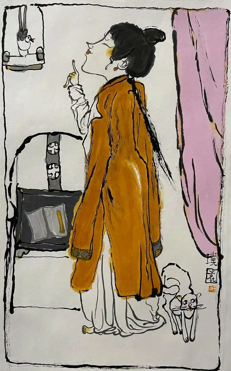 美人如画.#国画 #名家书画 #水墨人物 #锦恒书画院 #于 - 抖音