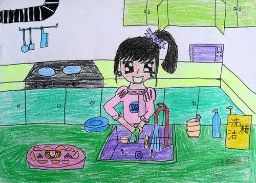 年龄:11岁   性别:女   作品名称:《洗碗》 &