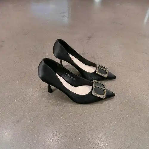 气质厘米仙女高跟鞋水钻尖头单鞋杏色