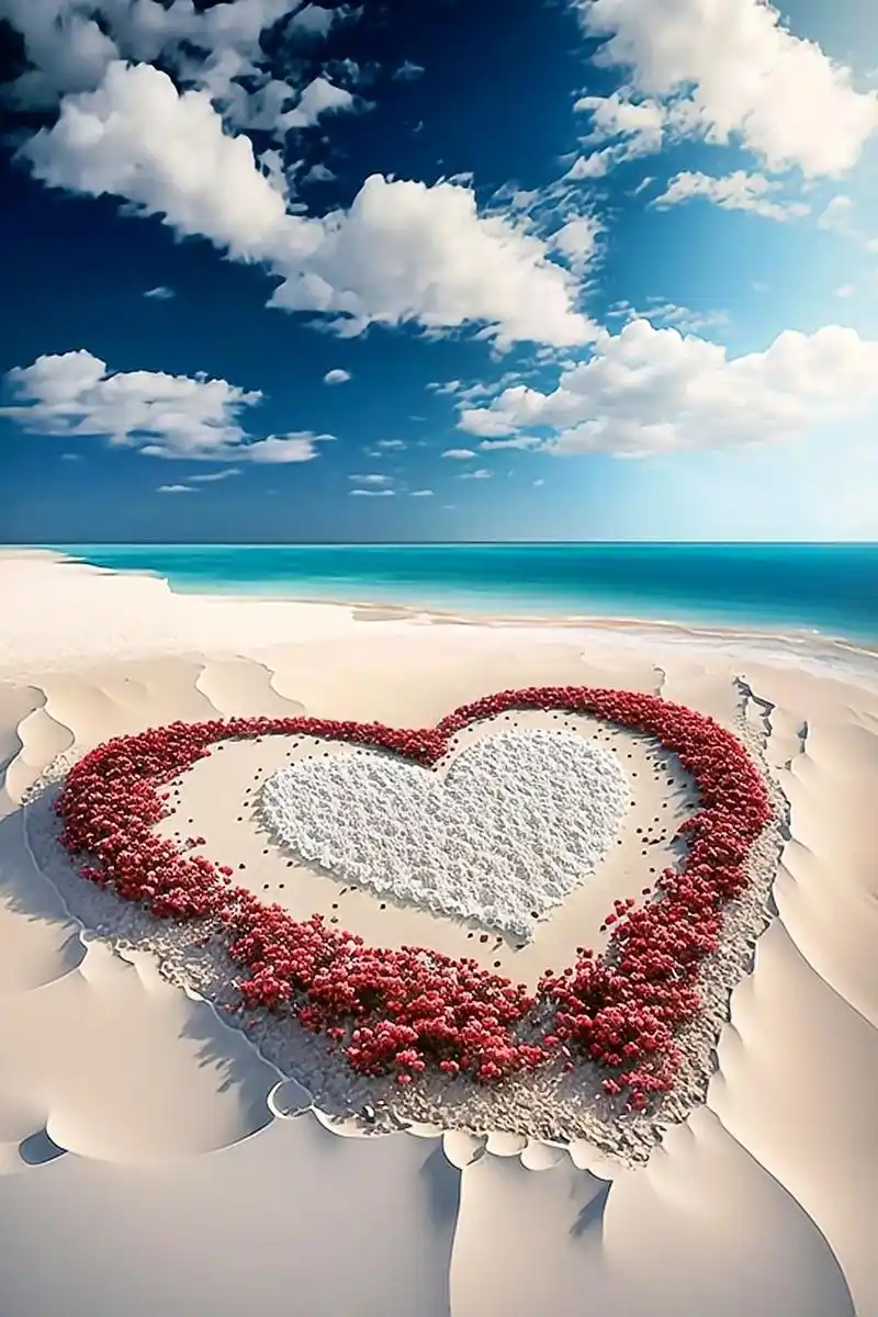 那片白色的沙滩,那些海沙围成的爱心,那一抹晚霞,是否也让你心 - 抖音