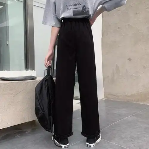 春夏新款九分裤子女学生韩版宽松显瘦阔腿裤黑色百搭直筒休闲裤女