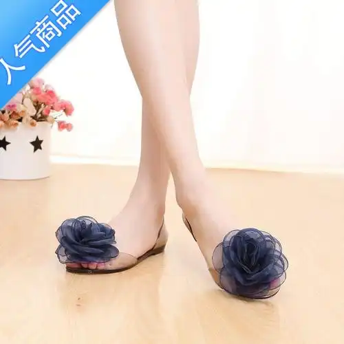 suntek夏季甜美百搭蝴蝶结平底凉鞋女透明水晶果冻鞋沙滩鞋鱼嘴浅口单