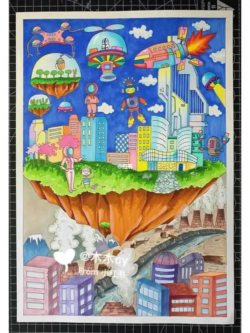 主题画  #创意画  #手绘  #儿童画  #未来城市