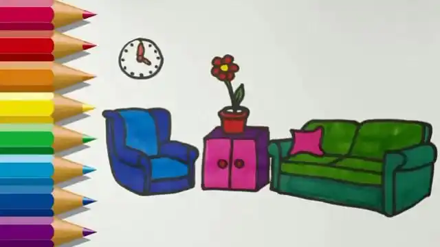 儿童简笔画客厅里的组合沙发