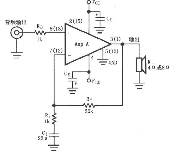 lm1876双电源供电音频功率放大电路