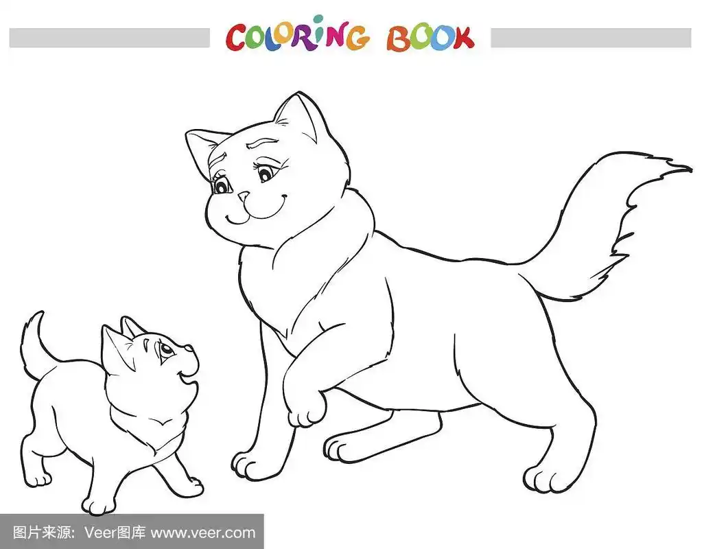 矢量插图猫妈妈与小猫.彩色书
