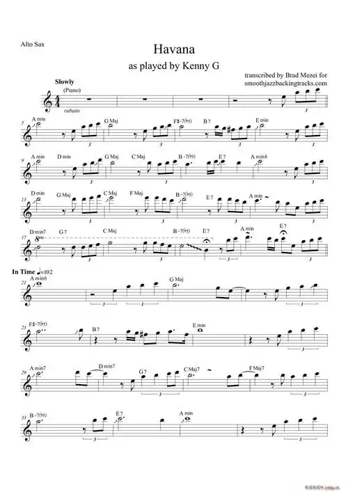 havana(中音萨克斯) 歌谱简谱网