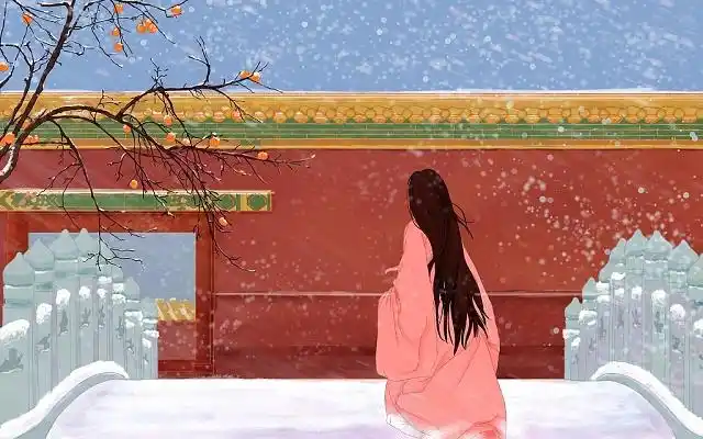 雪中的背影古代人物冬天背景古风插画类古代建筑古代建筑冬天背景