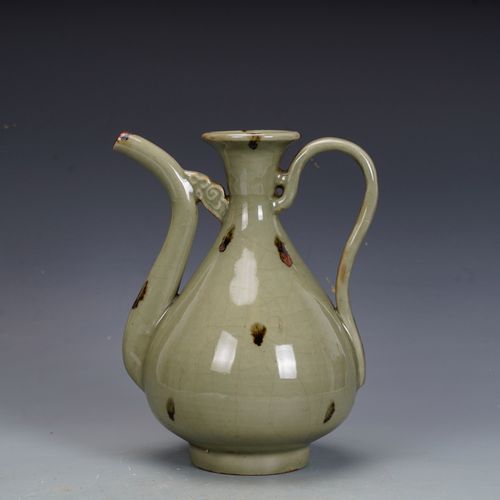 元龙泉窑梅子青釉斑点执壶茶壶古董古玩旧货老货收藏摆件