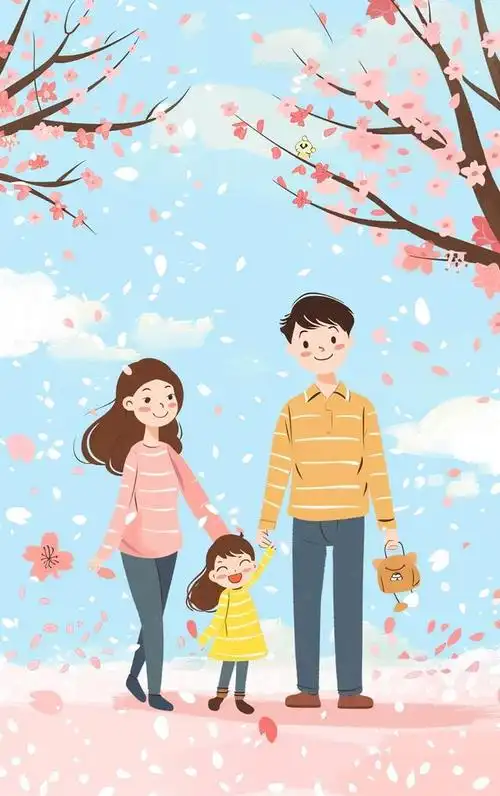 亲子壁纸|三口之家春天专属壁纸头像