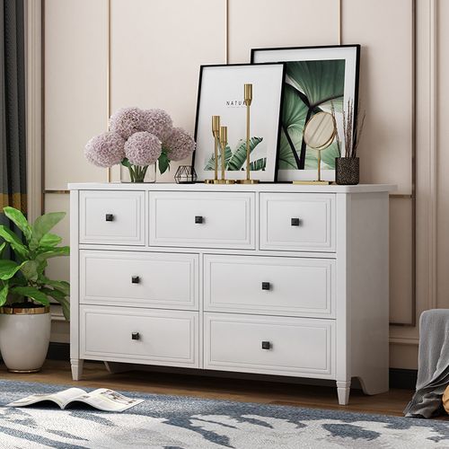 美式轻奢七斗柜白色现代简约卧室衣物柜收纳柜一体客厅抽屉储物柜