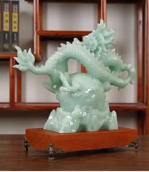 晨熙玉石青龙工艺品生肖龙的风水送朋友装饰品办公室龙摆件大气玄关