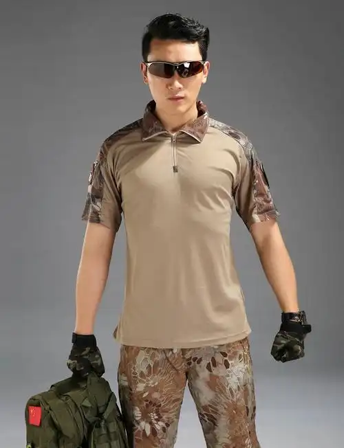 战狼作战军衣青蛙服速干短袖男 夏季蟒纹迷彩服户外战术t恤 作训上衣
