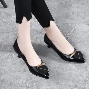 真皮单鞋女浅口低跟2022年新款春季皮鞋春秋女士工作鞋细跟小皮鞋