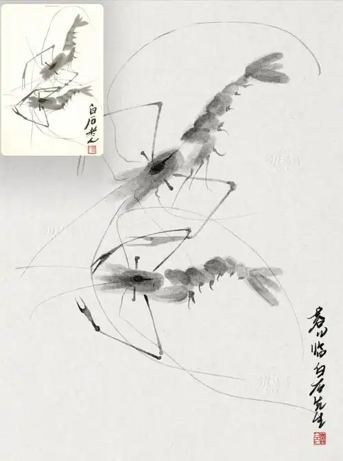ipad水墨国画齐白石对虾