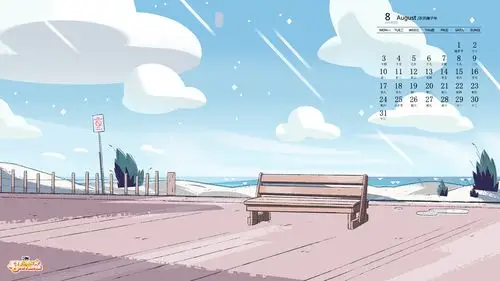 2020年8月简约卡通背景日历壁纸