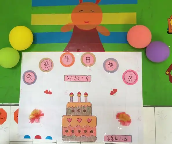 老师们为蒙果果的生日会,制作了精美的主题墙画,小果果高兴极啦!