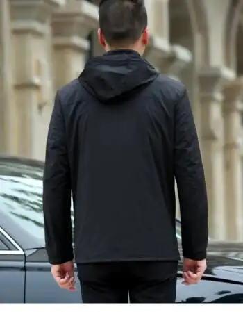 休闲防风衣薄款连帽男装卫衣中年男夹克短款黑色上衣 1715款背面图 高