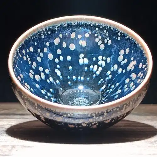 建窑新款建盏油滴蓝麒麟彩金天目建州盏茶杯手工建盏