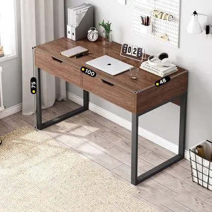带抽屉的家庭办公室办公桌学习写字台学校胡桃木彩色电脑办公桌
