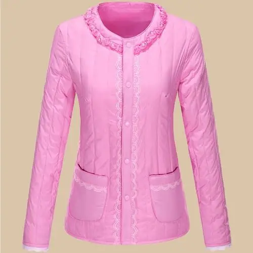 秋冬轻薄羽绒棉衣保暖内胆修身显瘦蕾丝棉服短款加厚大码外套女士