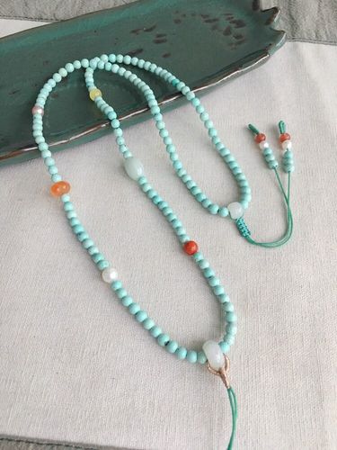 暗杠天然原矿绿松石细款秋冬毛衣链挂绳蜜蜡高端玉石吊坠链长款 4毫米