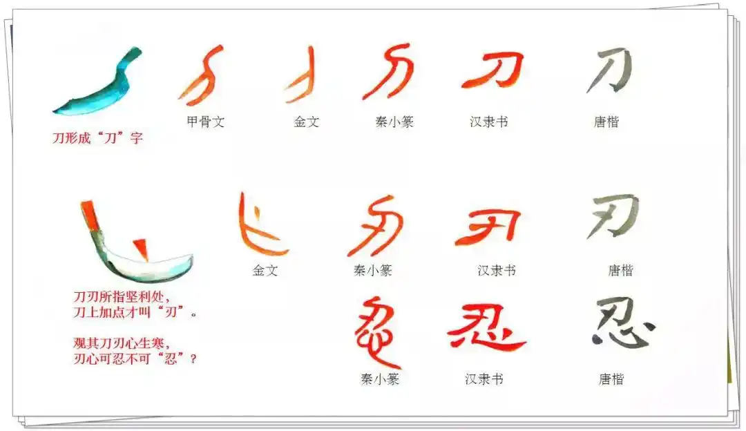 刀 dāo刃rèn 忍 rěn三,从"刀刃"中衍生出的:刀,刃,忍,分,半,判① "