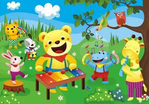 森林聚会简笔画彩色