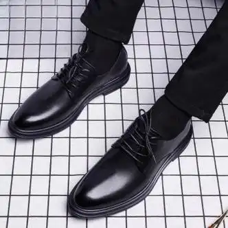 皮鞋男款2024新款商务正装真皮休闲韩版潮流英伦增高结婚新郎鞋子黑色