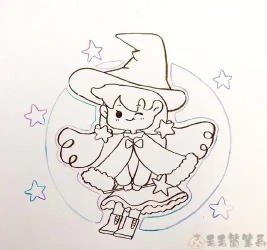 精美的小魔女动画人物上色教程 - 毛毛简笔画