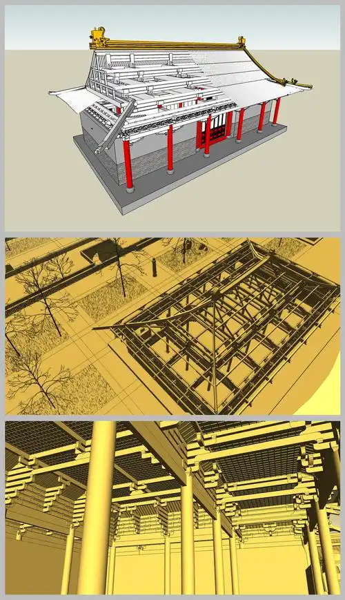 中式木结构大殿斗拱结构su模型