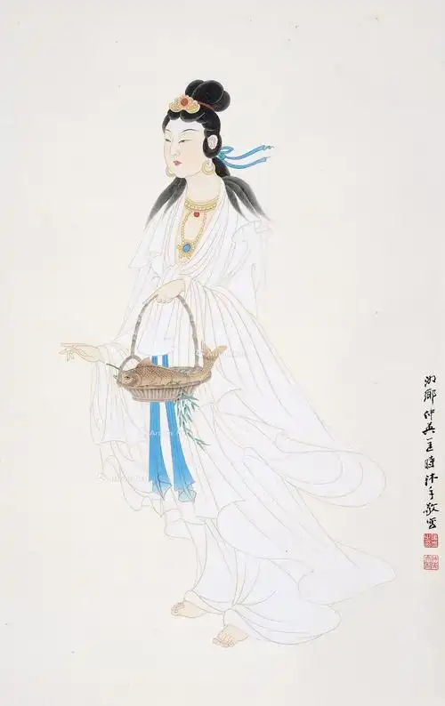 0168提篮观音镜片设色纸本