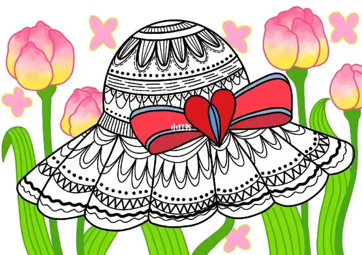 彩色线描草帽儿童创意美术