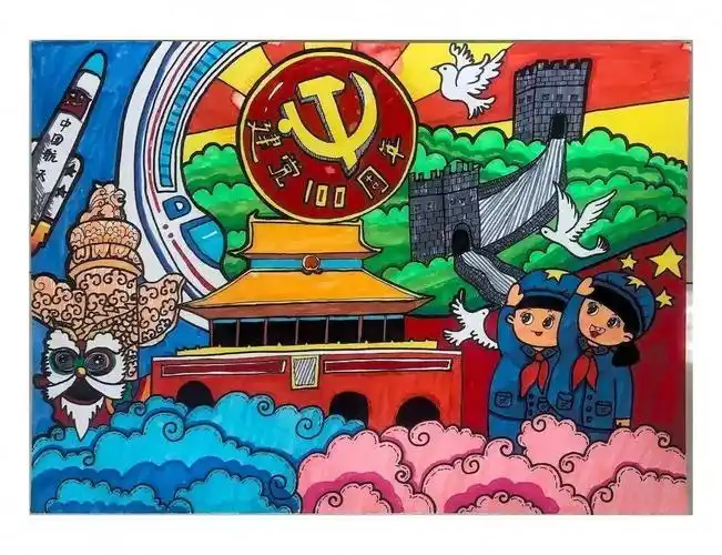 红领巾心向党绘画作品展示一