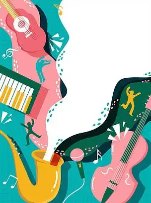 音乐招生背景素材音乐音符创意背景小清新音乐窗边女孩弹吉他海报排序