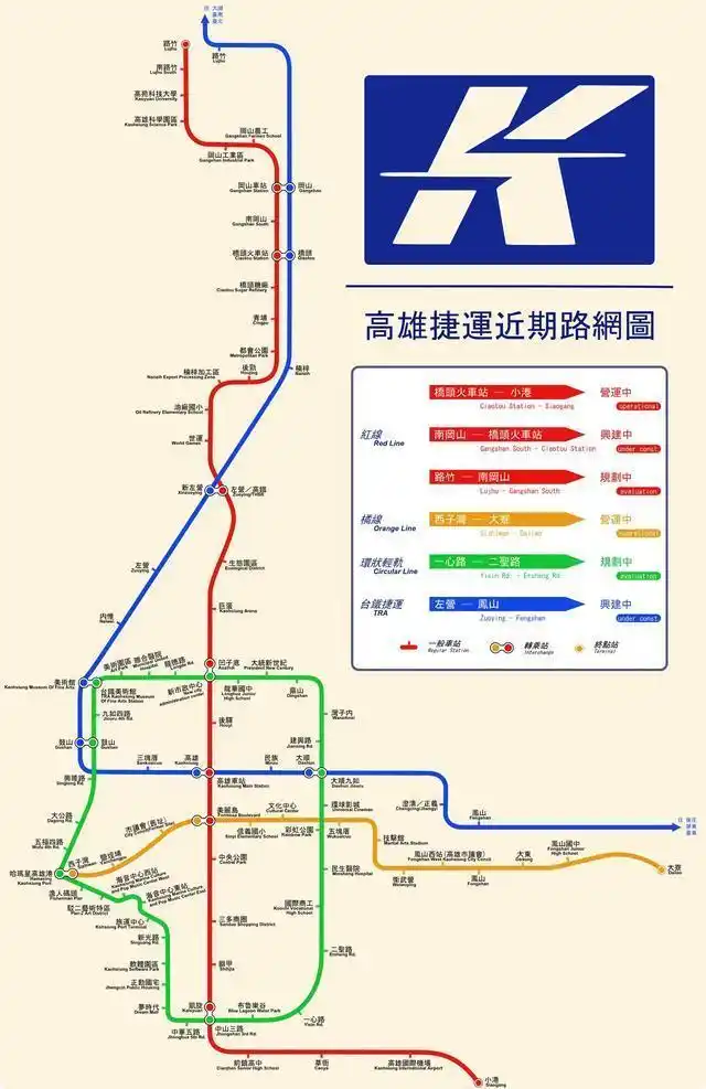 台湾第二大城市,高雄拥有3条地铁线路,总长53.39公里