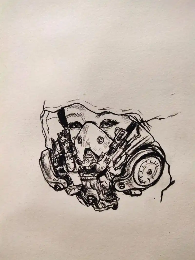 速写#手绘 #机械  #混更 #原创 #黑白线描画 - 抖音