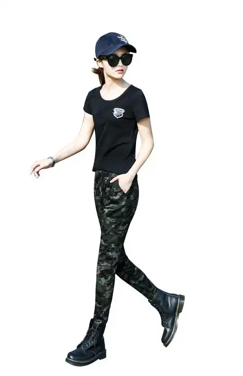 秋季新款迷彩裤女高腰弹力显瘦户外运动休闲长裤登山裤军裤迷彩服