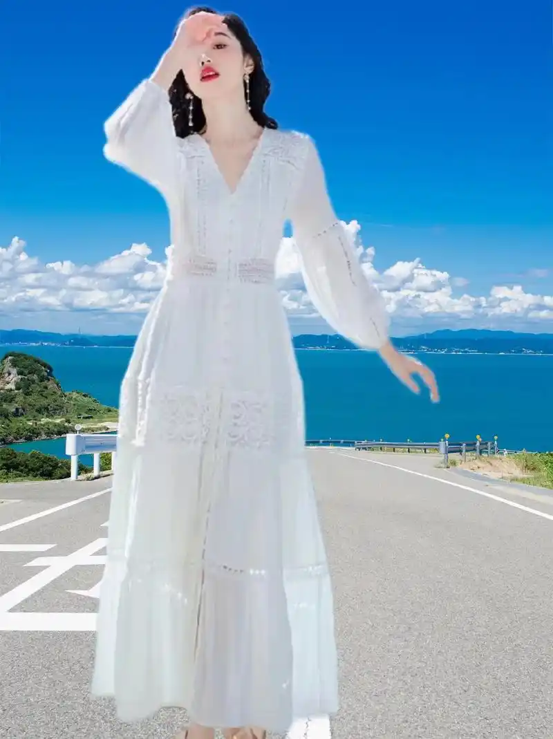 白色连衣裙法式超仙裙子旅行拍照仙女裙大理三亚海边度假沙滩裙子