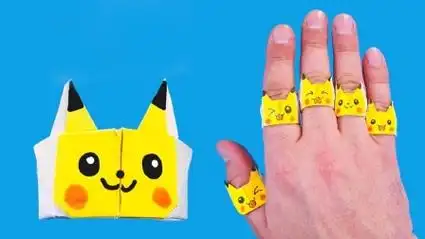 手工折纸制作可爱的皮卡丘小戒指
