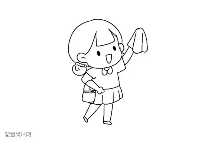 五一劳动节简笔画 打扫卫生擦玻璃简笔画-图3