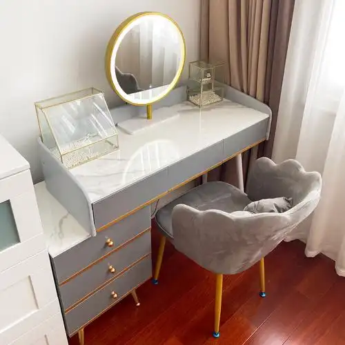 卡拉魔法轻奢灰色梳妆台收纳柜一体卧室现代简约网红ins风化妆桌