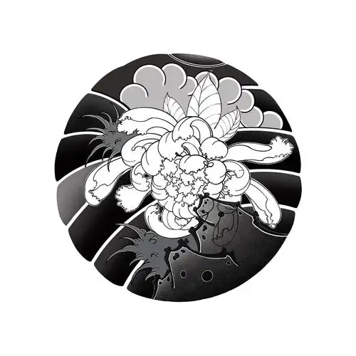 老传统菊花手稿  胸口老传统纹身手稿