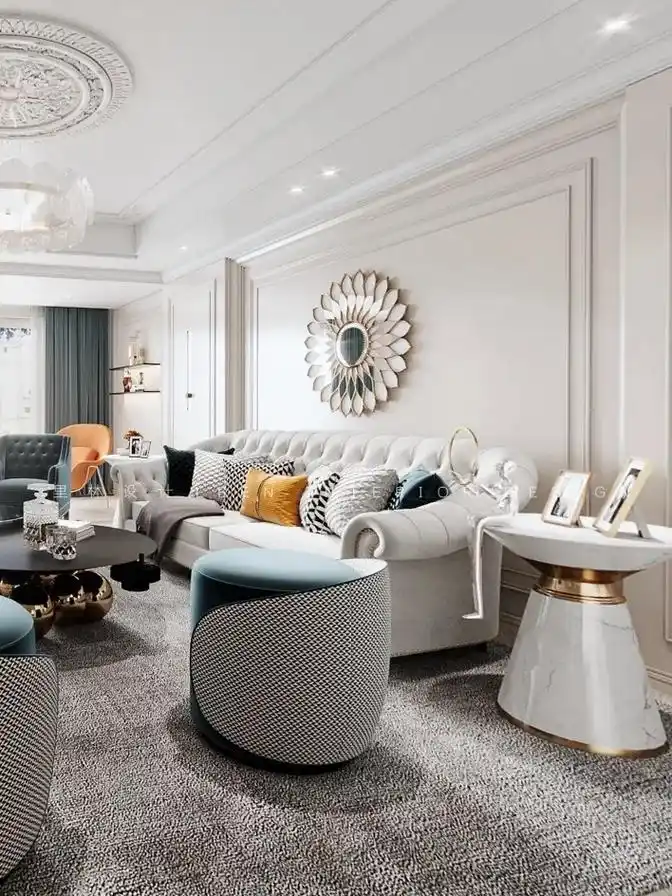 成都装修︱现代法式客厅93家装效果图.