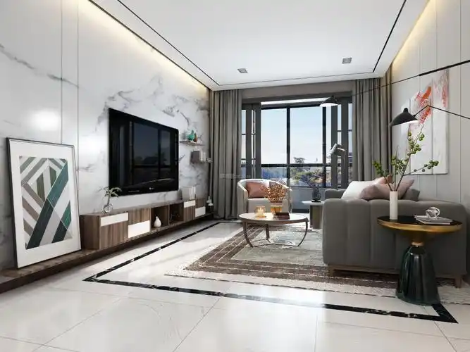现代风格客厅大理石电视墙装修效果图