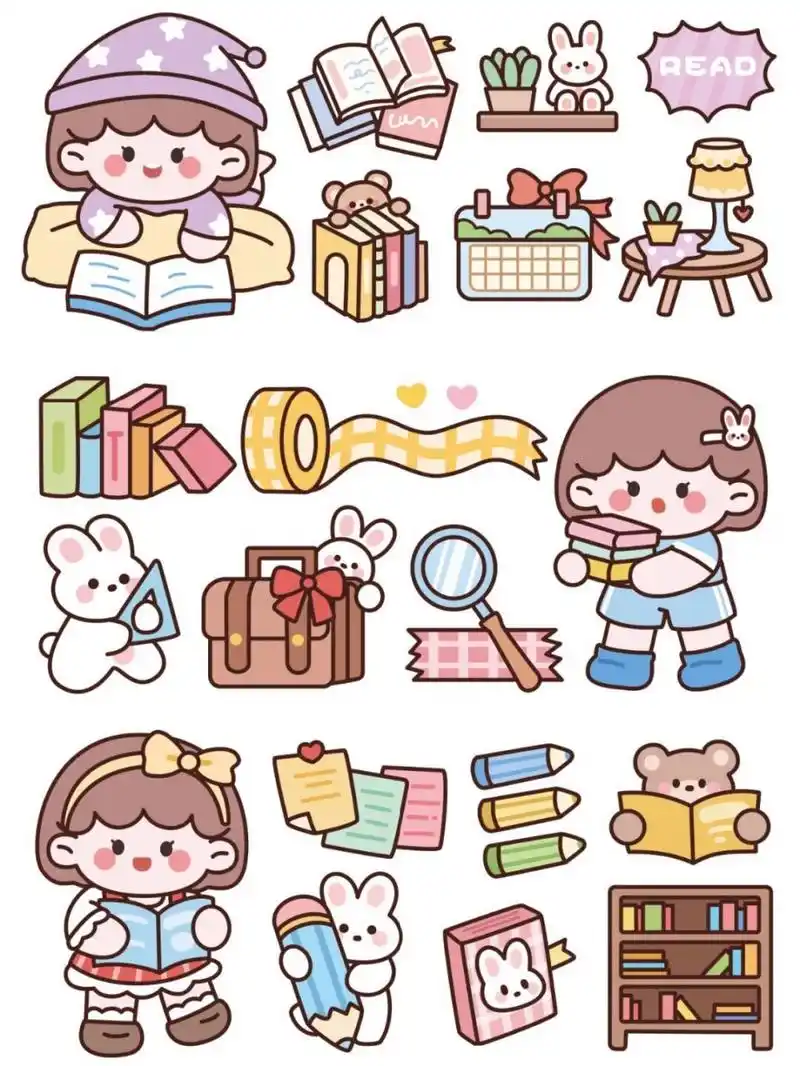 手帐|桃苏日常系列可爱电子手帐贴纸素材 95 桃苏学习系列创意可爱