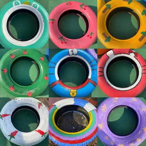 旧轮胎涂鸦画～幼儿园#幼儿园轮胎彩绘  #轮胎改造  #幼儿园