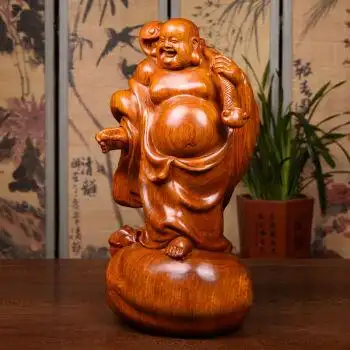 黄花梨木雕弥勒佛像送宝佛布袋如意笑佛实木雕刻红木工艺品摆件 高100